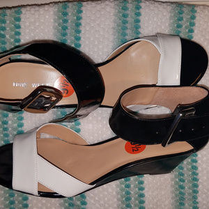Nine West angle strap wedge heel